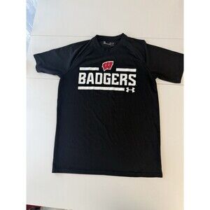 Wisconsin Badgers Shirt Mens Small black Under Armour Heat Gear NCAA Sports
